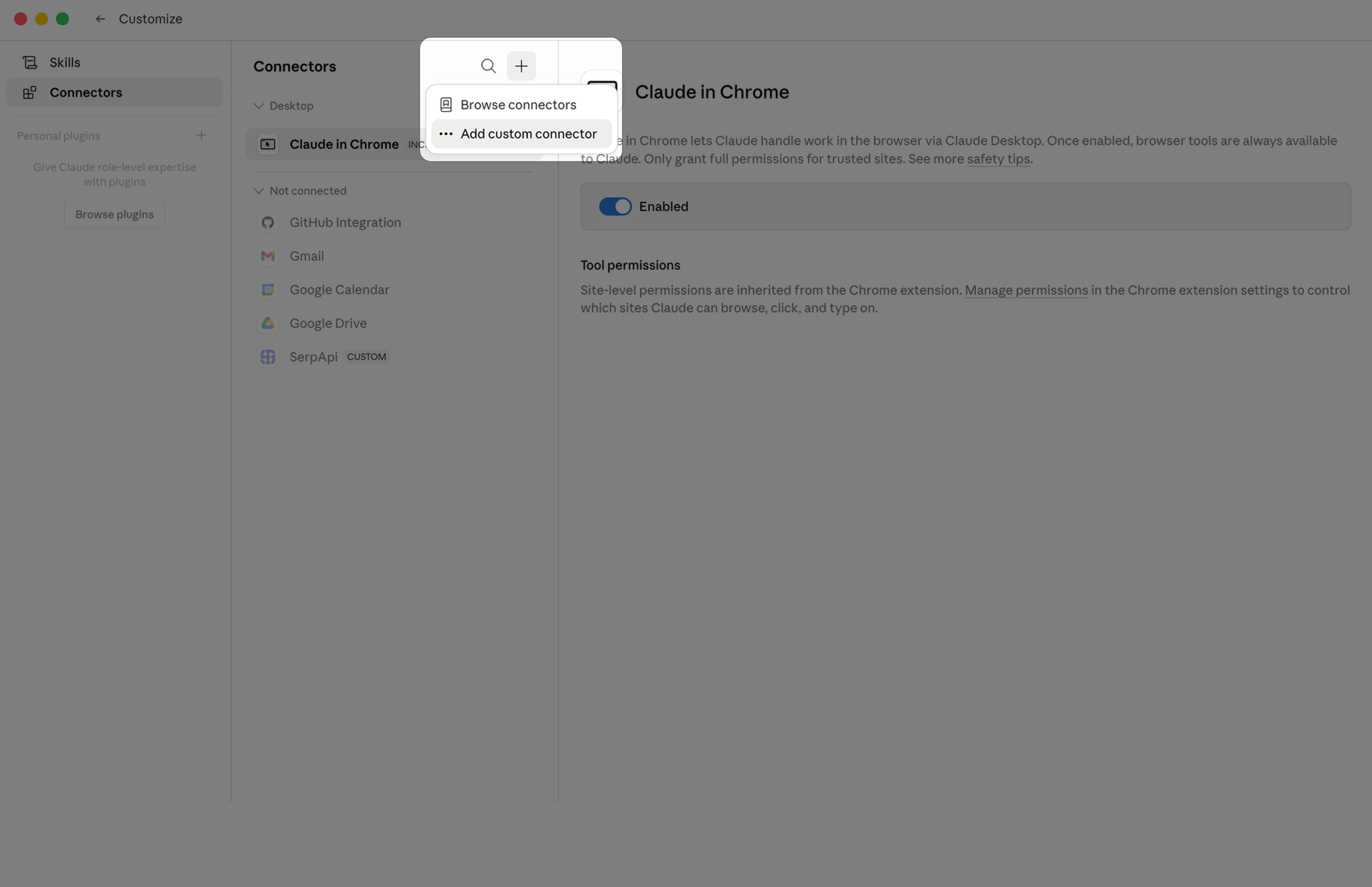 Add custom connector menu